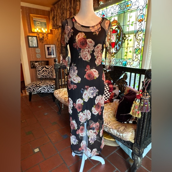 Monteau Floral Sheer Mesh Dress with Slip - Picture 1 of 7
